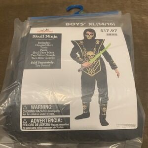 WAY TO CELEBRATE SKULL NINJA HALLOWEEN COSTUME ~ 8 PEICE ~ BOYS ~ XL 14/16 ~ NEW
